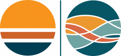 Two circular icons: left shows simple orange, white, and blue stripes; right shows wavy orange, blue, teal, and white patterns.