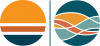 Two circular icons: left shows simple orange, white, and blue stripes; right shows wavy orange, blue, teal, and white patterns.